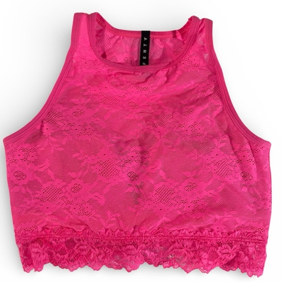 Savage X Fenty Other - Savage X Fenty Hot Pink Lace Mesh Crop Top Bralette Size Small 4-6 NWOT